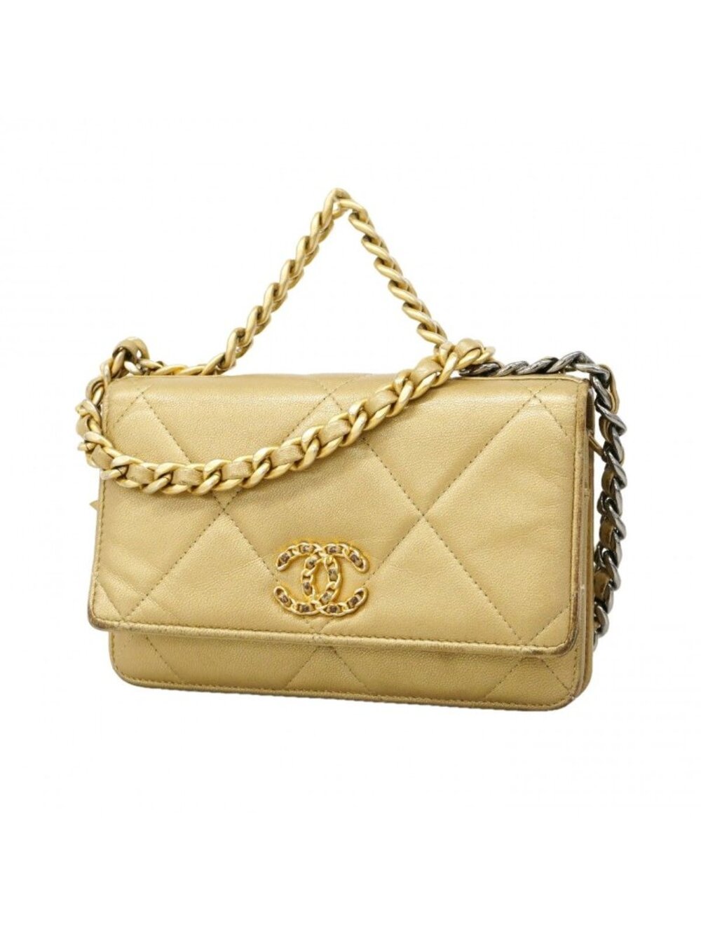 Chanel Wallet on Chain 19 Lambskin Brown Gold Silver